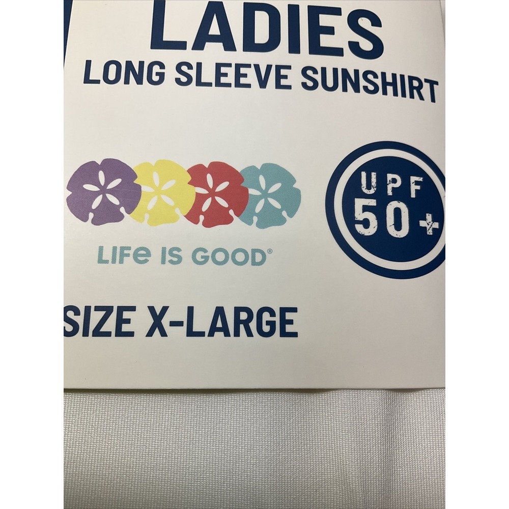 Life Is Good Ladies Long Sleeve Sunshirt X-LARGE W/ UPF 50+  White W/ Sanddollar - Picture 3 of 3